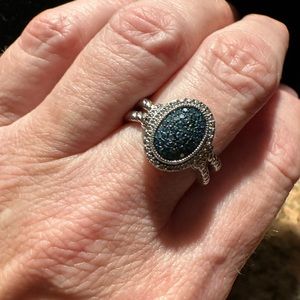 JS Blue Diamond Pave Sterling Silver 925 Ring